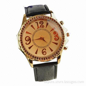 Top New Ladies' Leather Band Gift Watch with Diamond, Japan Movement